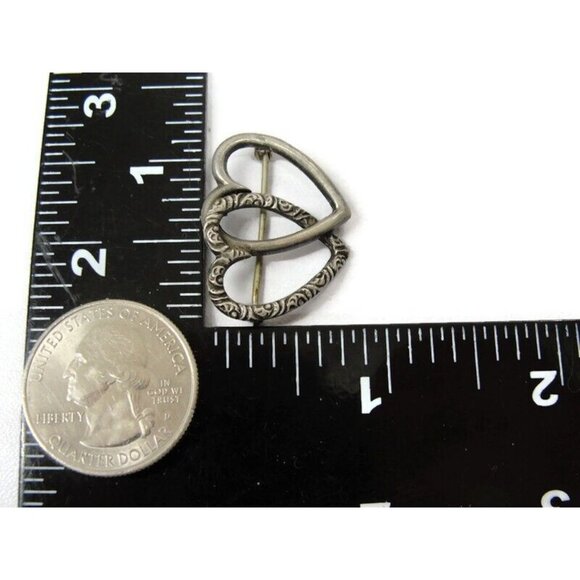Vintage Sterling Silver Brooch Double Heart - Picture 5 of 9